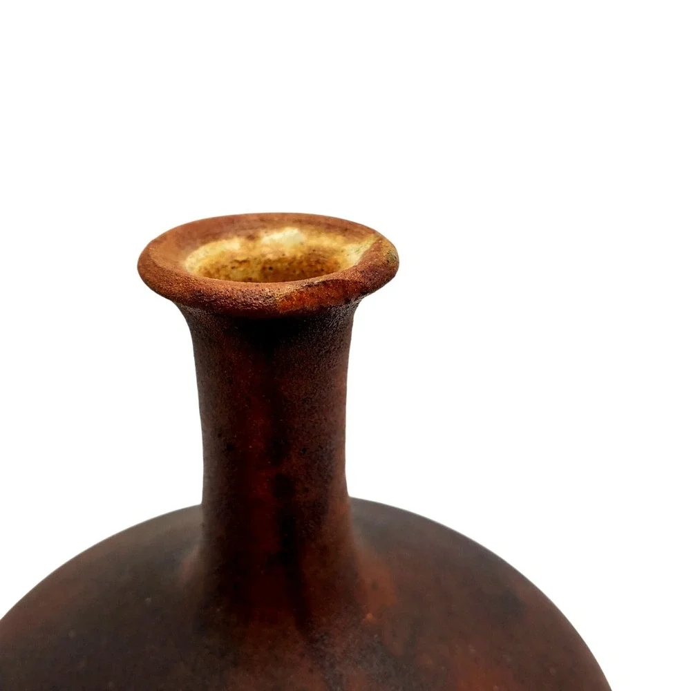 Scandinavian Bottle Neck Art Pottery Vase Modern Ceramic Matte Brown Mid Century